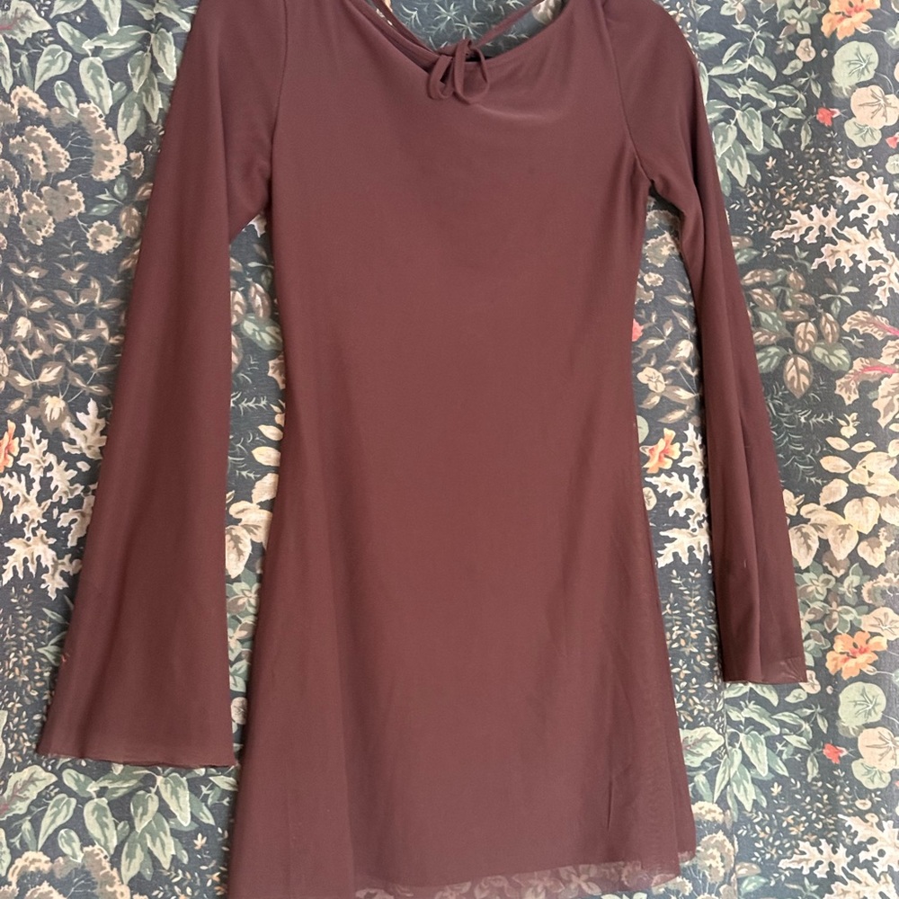 Princess Polly Elegant Long Sleeve Dress in Deep Brown